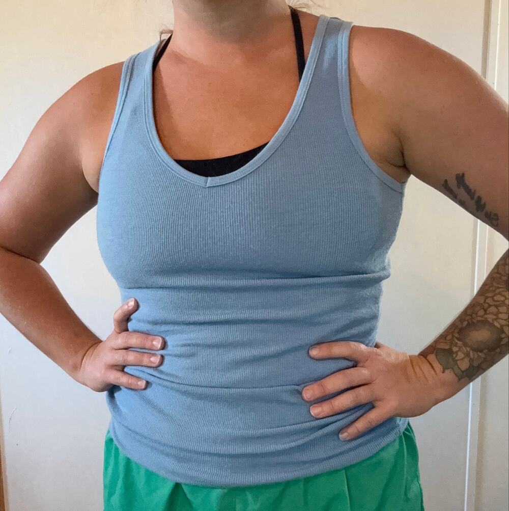 WoolX Blue 95% Merino Wool Ribbed V Neck Tank Top Small